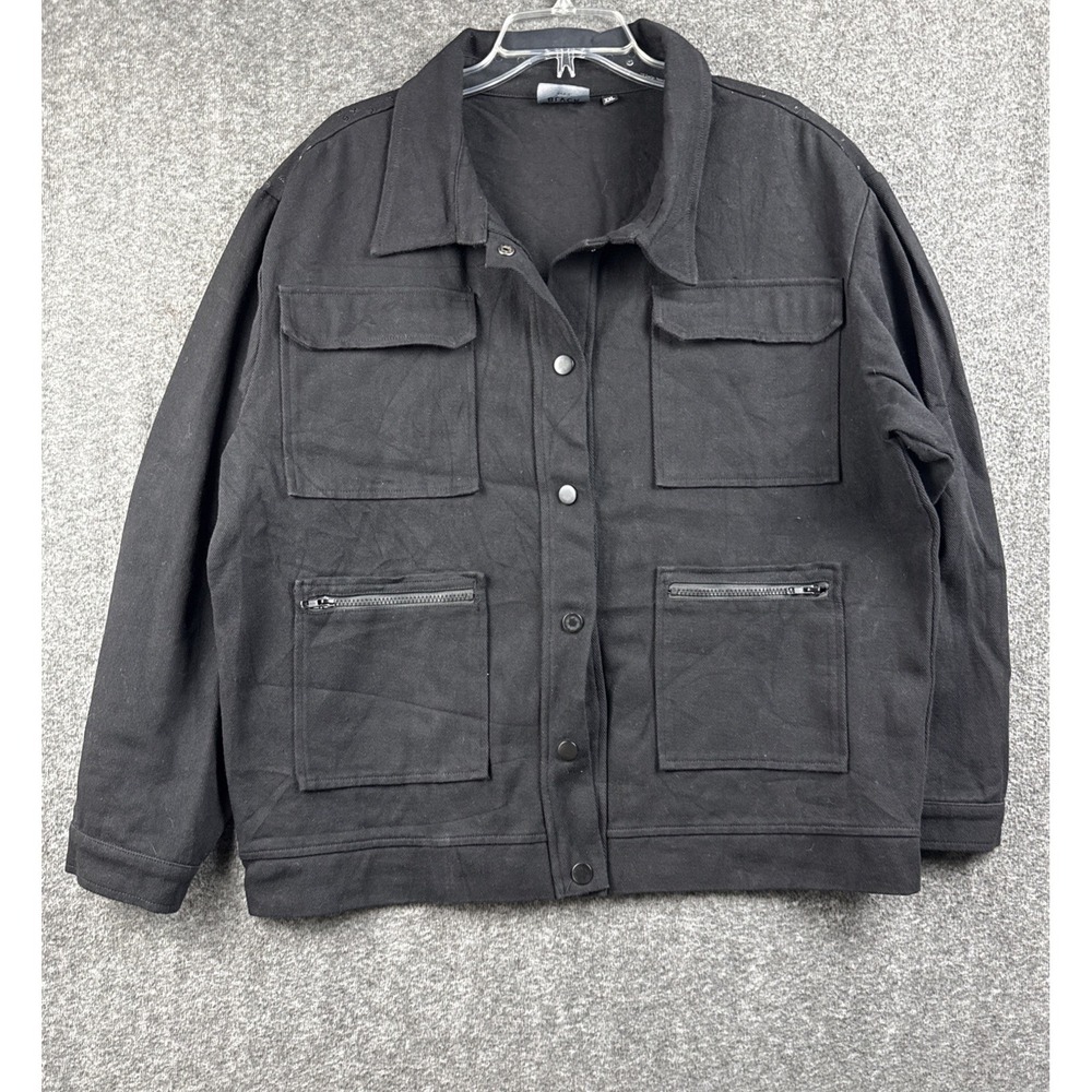 BLVCK Paris Monogram Black Denim Jacket Mens XXL Streetwear Luxury‎ Minimalist